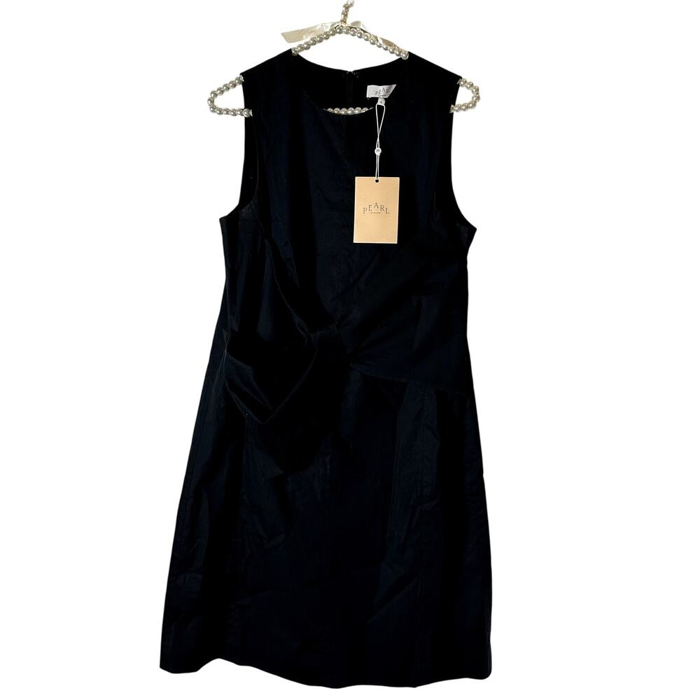 Pearl by Lela Rose Black Cotton Poplin Bow Dress NEW